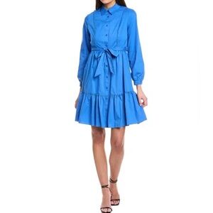Nanette Lepore Women’s Size 14 Blue Tie-Waist Long Sleeve Dress